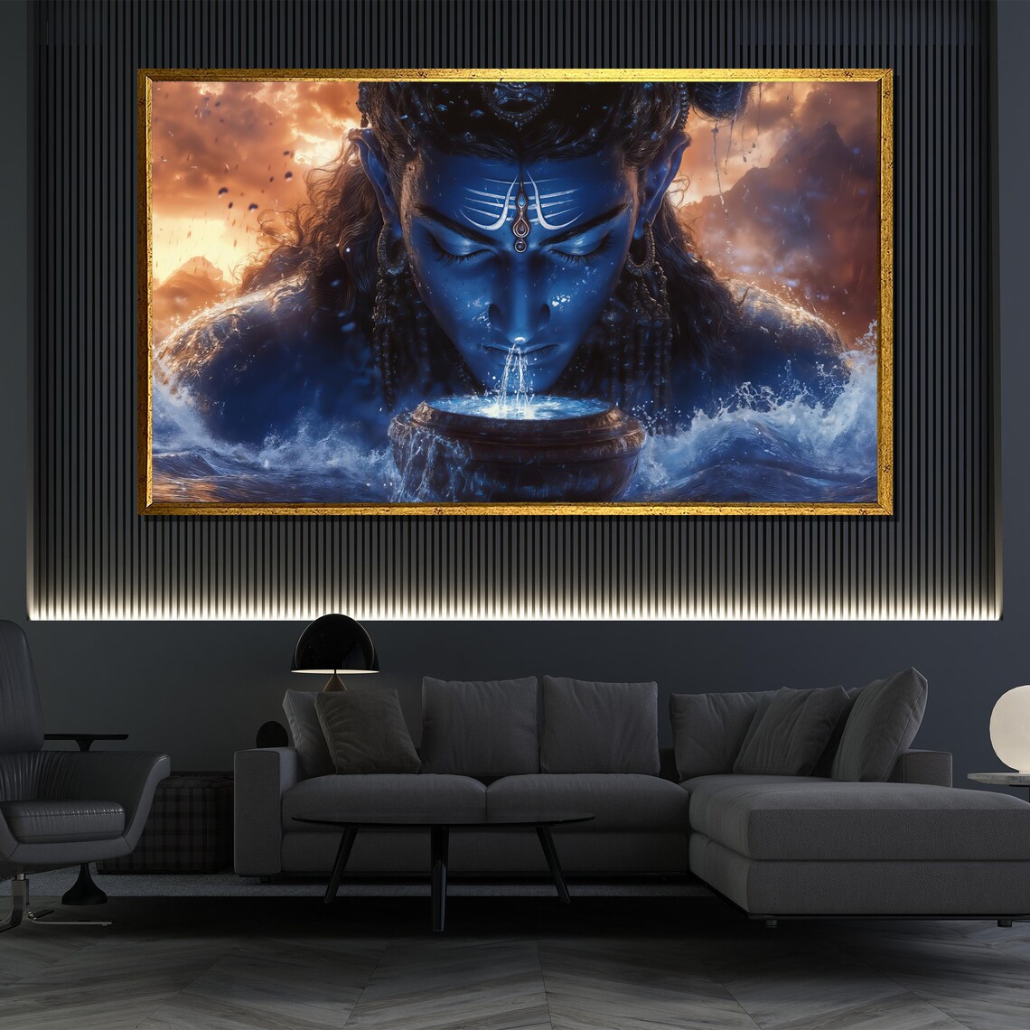 Lord Shiva Cosmic Water Blessing Mahadev Spiritual Art Print