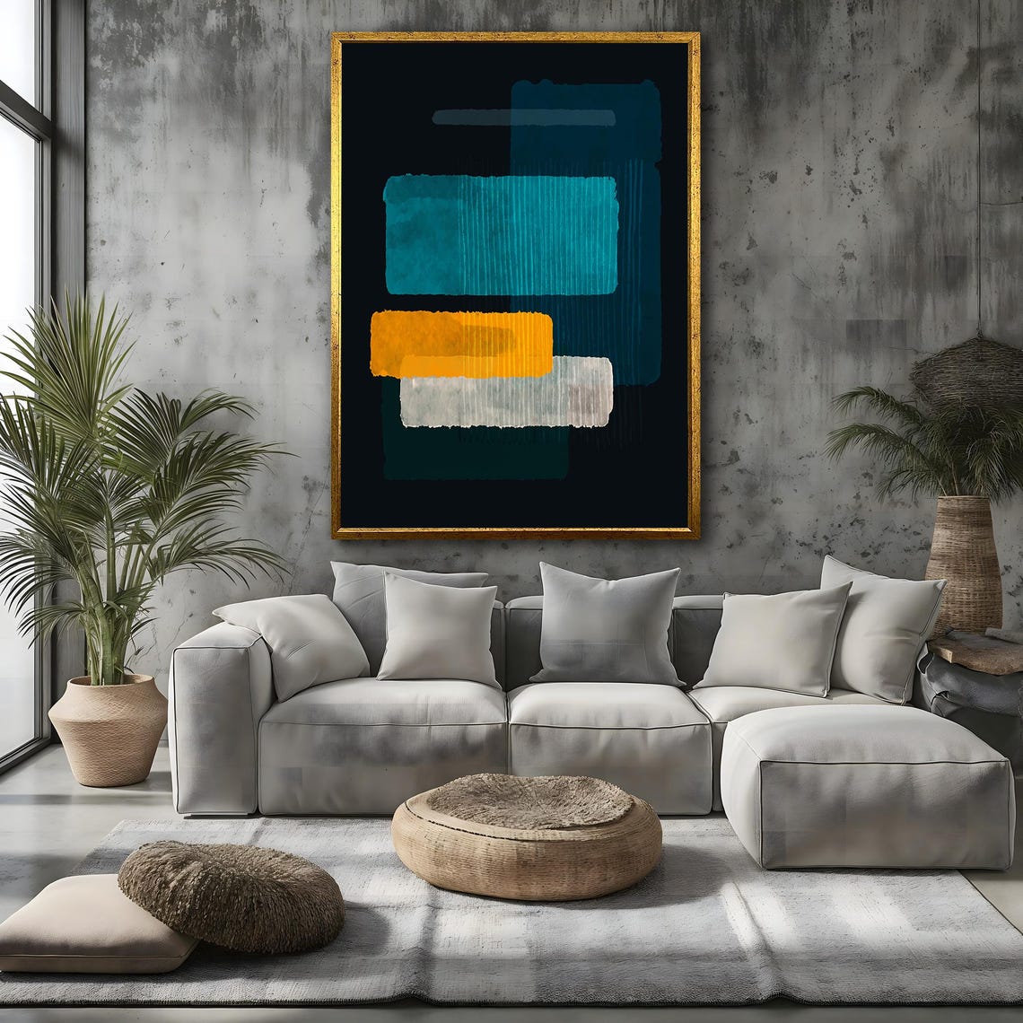 Mark Rothko Teal Mustard Black Abstract Brush Block Art Poster - Image 3