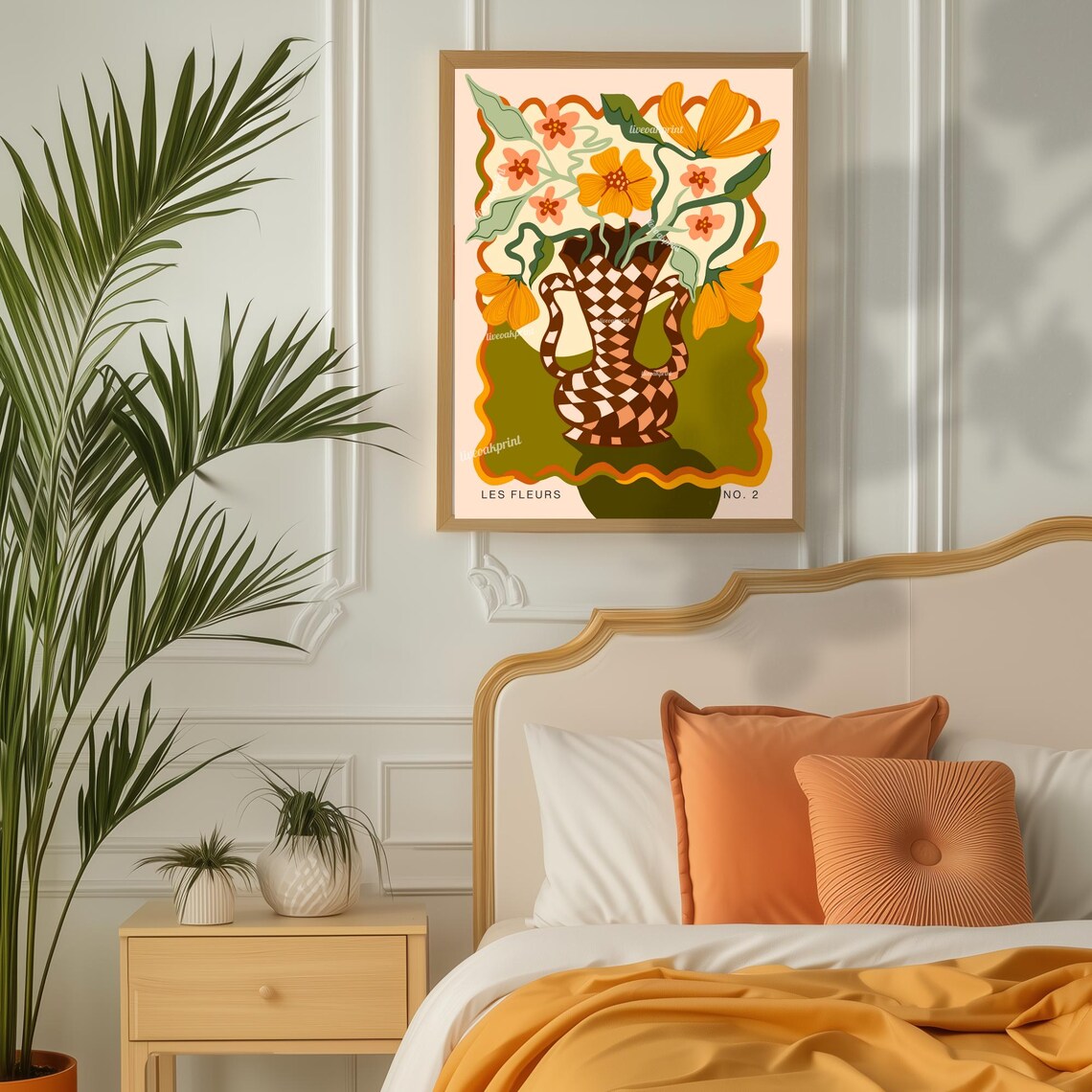 Retro Boho Flower Vase Art Print, Floral Wall Decor - Image 2
