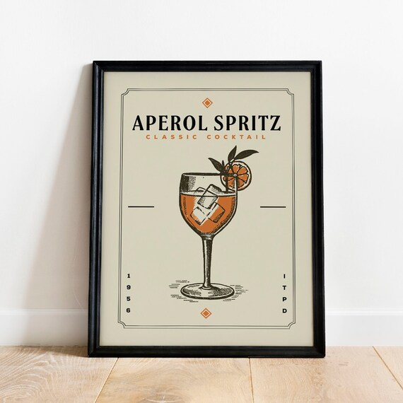 Aperol Spritz Classic Cocktail 1956 Vintage Italian Bar Cart Poster