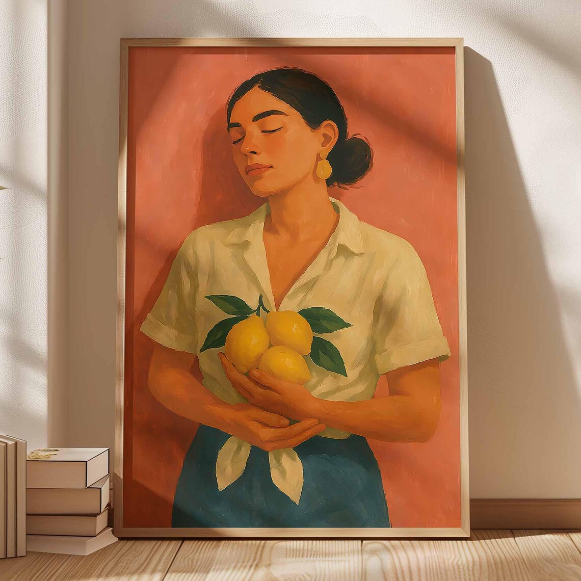 Lemon Woman Portrait, Mediterranean Figurative Art Print