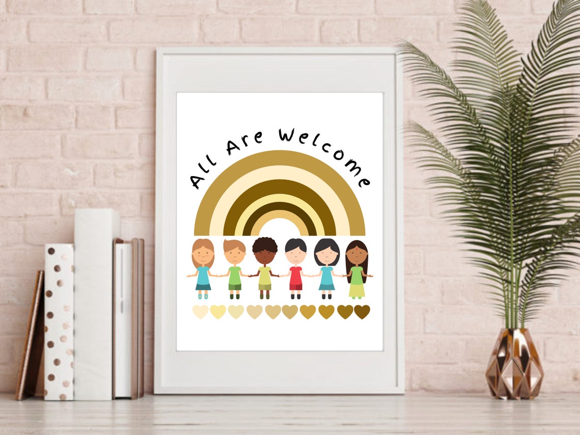 All Are Welcome Rainbow Kids Inclusion Diversity Classroom Poster - Image 5