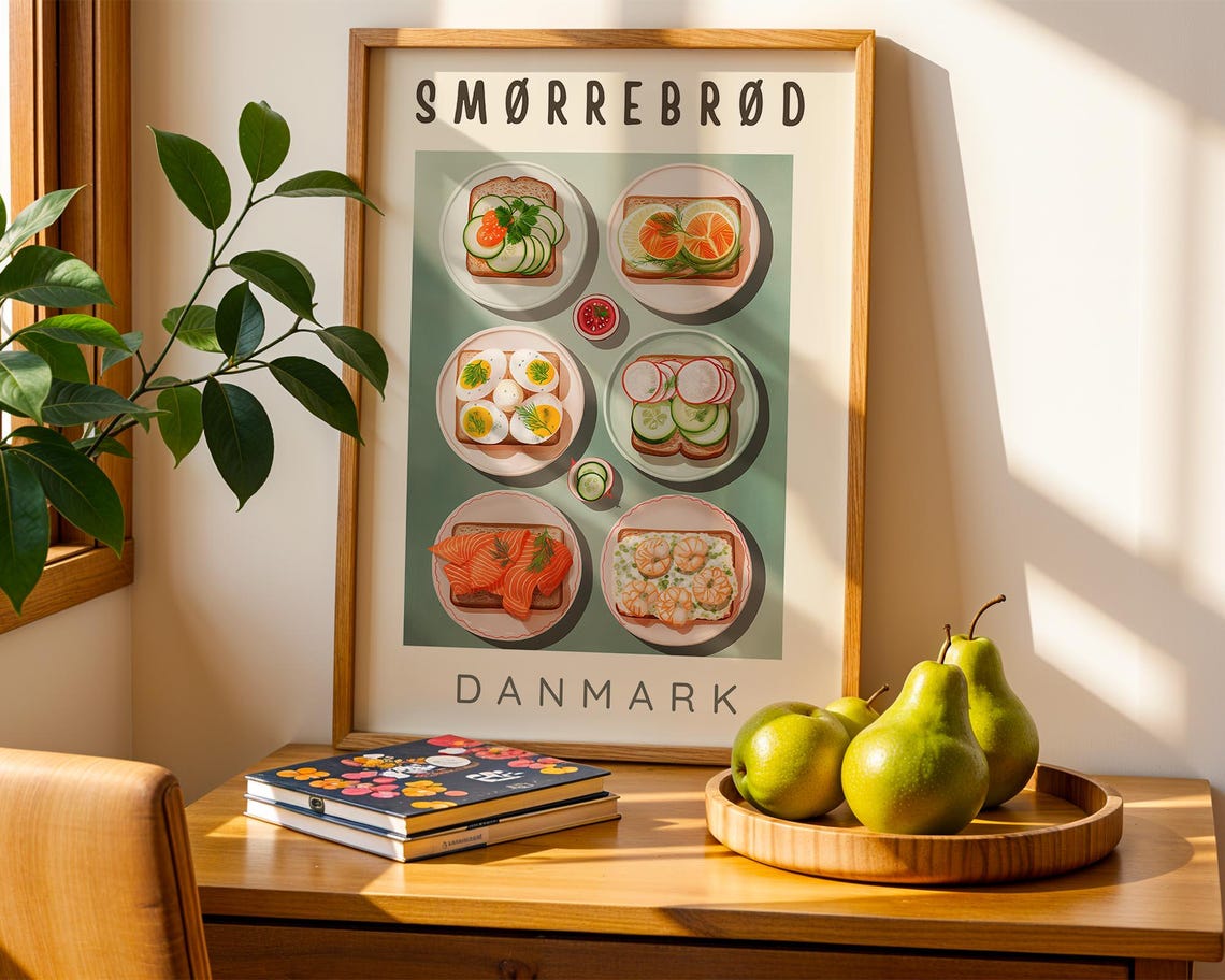 Smorrebrod Retro Danish Food Art Print