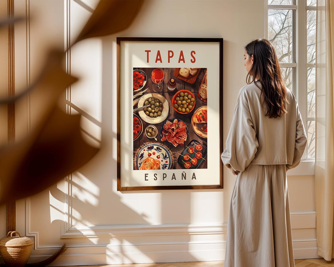 Tapas Espana Spanish Food Overhead Illustrated Kitchen Wall Art