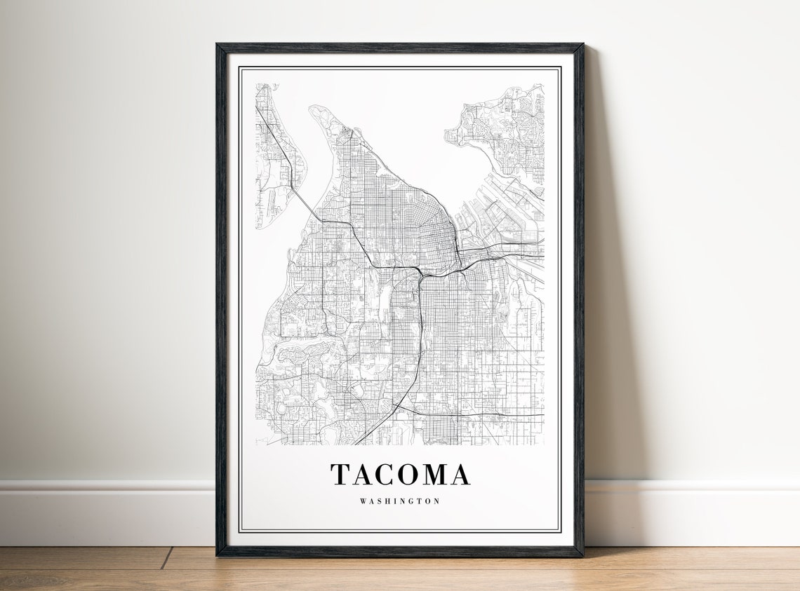 Minimalist Tacoma Washington Black and White Street Map Poster - Image 5