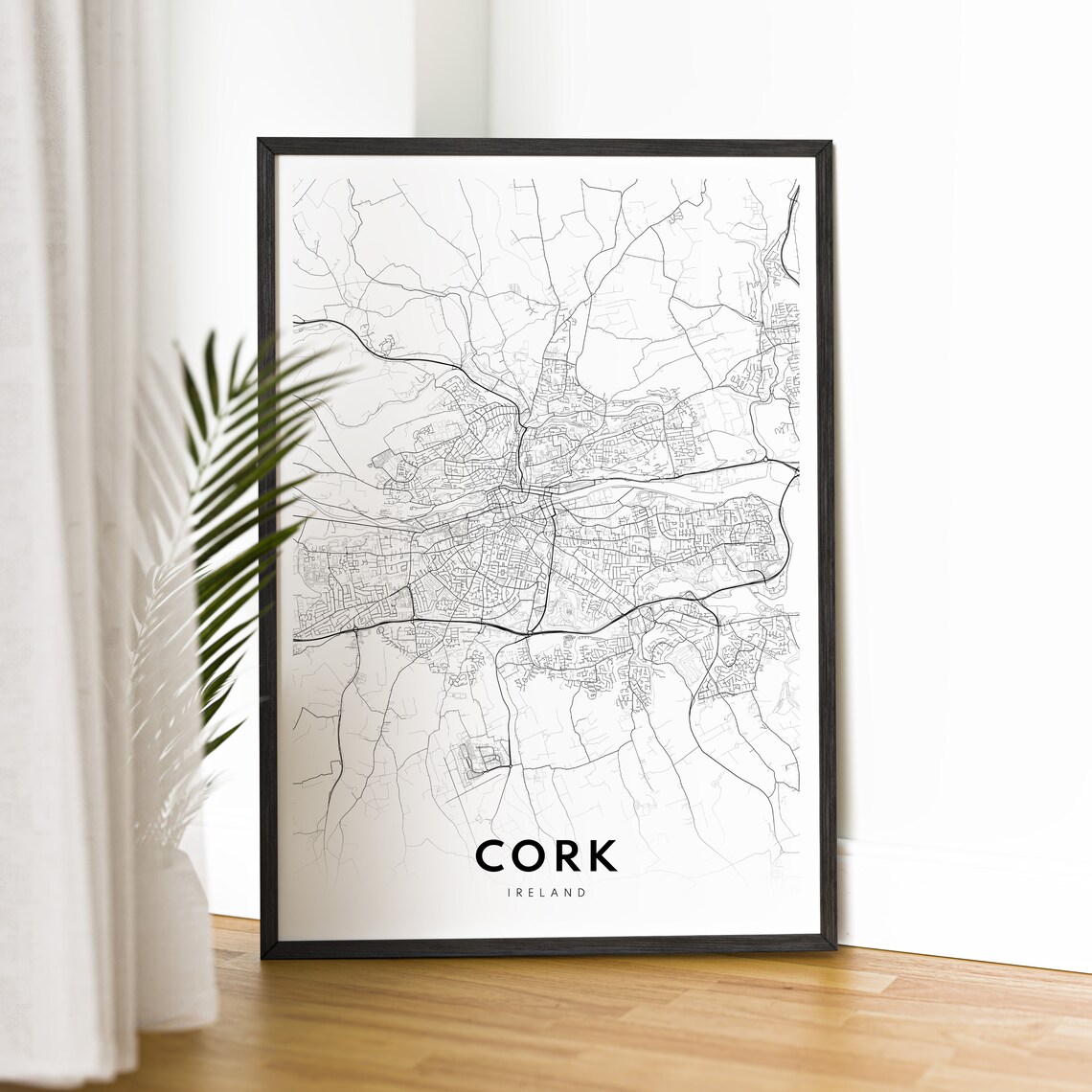 Cork Ireland Minimalist Black and White City Map Sketch Poster - Image 4