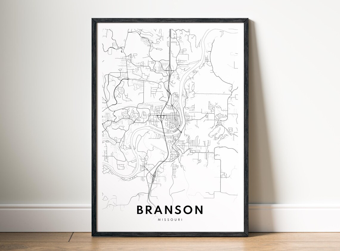 Branson Missouri Map Poster Black And White Minimalistic City Art
