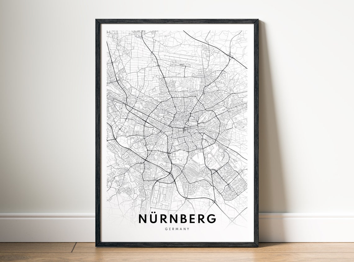 Nürnberg Germany City Map Minimalist Black White Line Art Poster