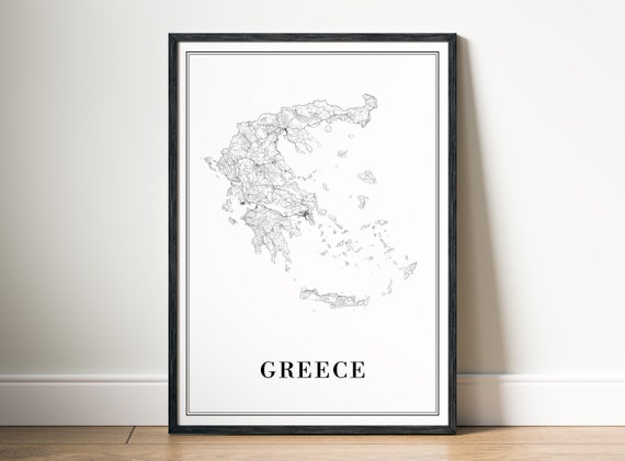 Greece Map Poster, Black and White Travel Map