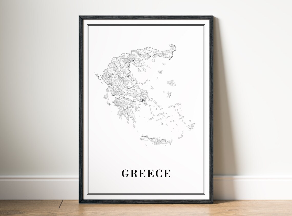 Greece Map Poster, Black and White Travel Map
