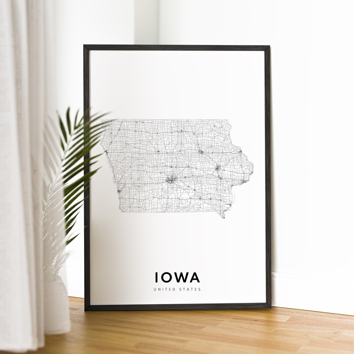 Iowa State Map Poster, Black And White Sketch Map - Image 2