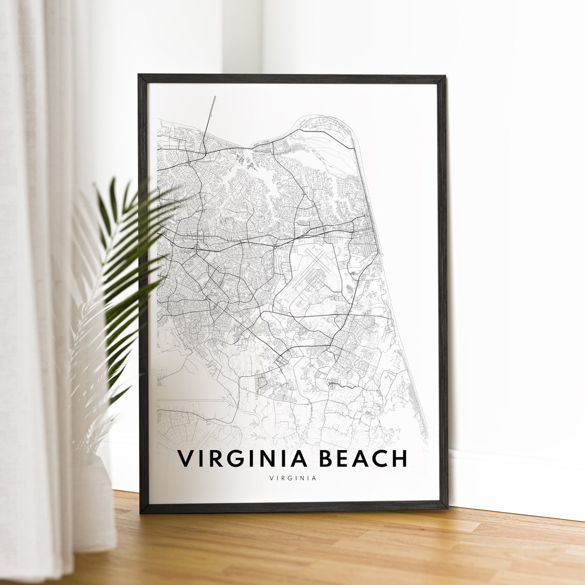 Virginia Beach Virginia Minimalist Black and White Coast Map Poster - Image 4