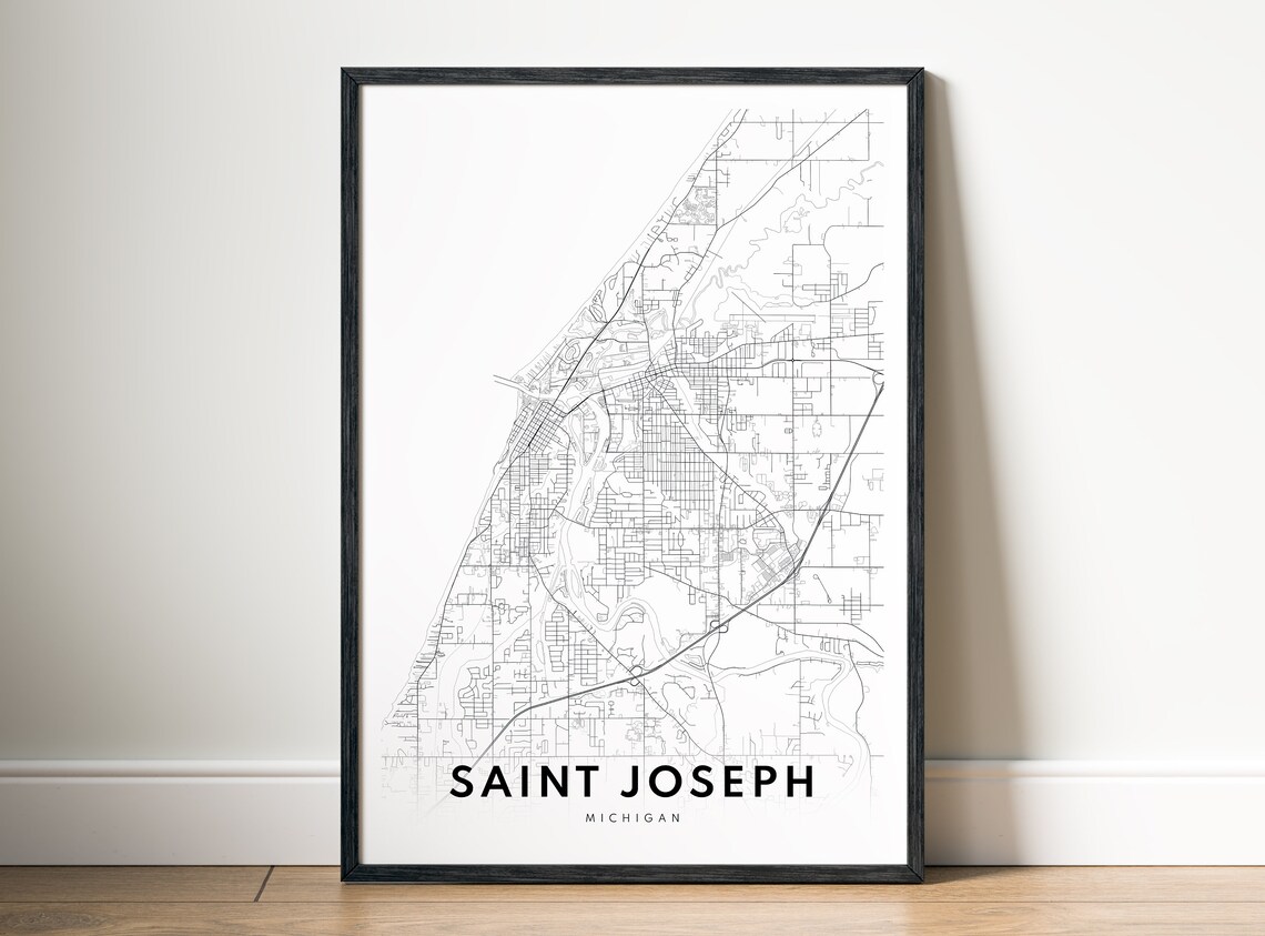 Saint Joseph Michigan Street Map Minimalist Black White Print