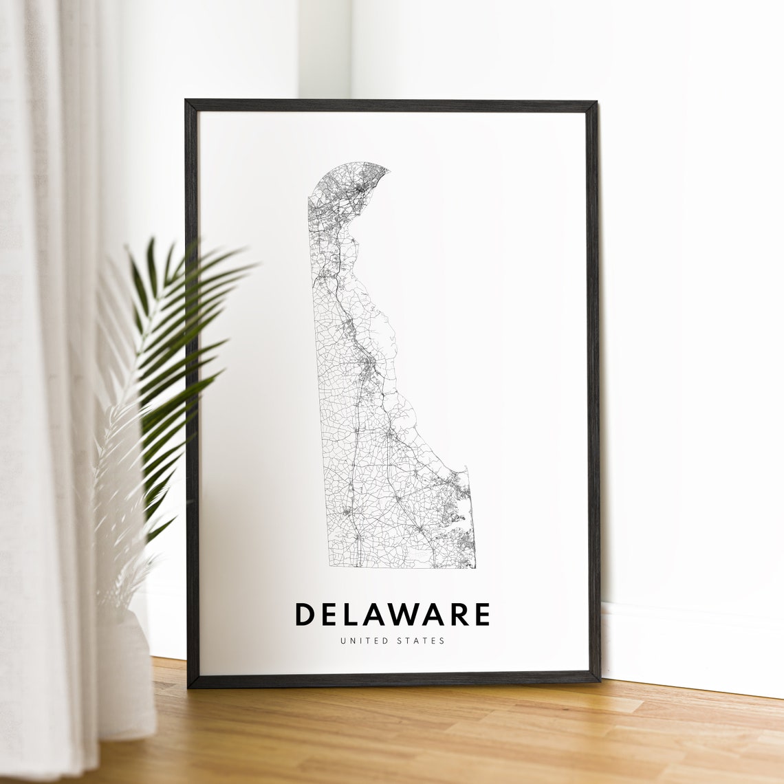 Delaware State Minimalist Black and White Outline Map Poster - Image 4