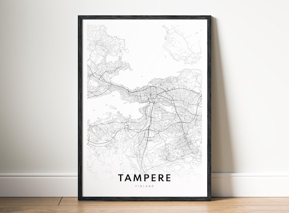 Tampere Finland City Map Print Instant Black White Minimalist Wall Art In Two Styles