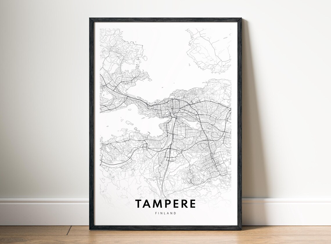 Tampere Finland City Map Print Instant Black White Minimalist Wall Art In Two Styles