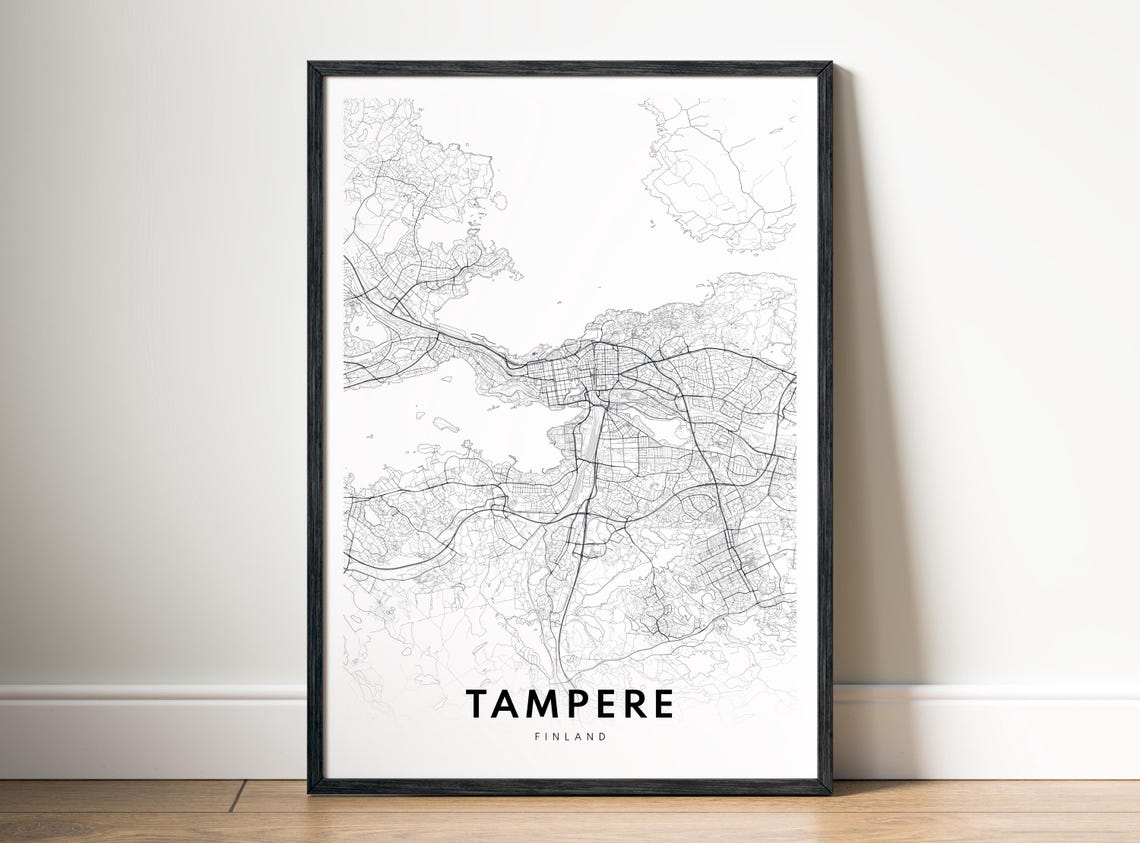 Tampere Finland Minimalist City Street Map Modern Monochrome Poster