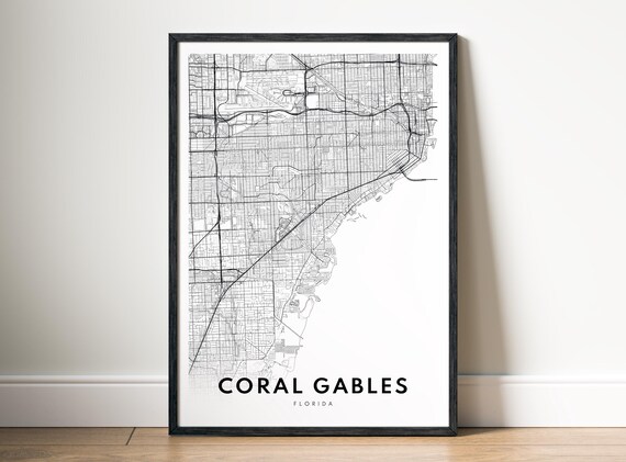 Coral Gables Florida Minimalist Black And White City Map Poster