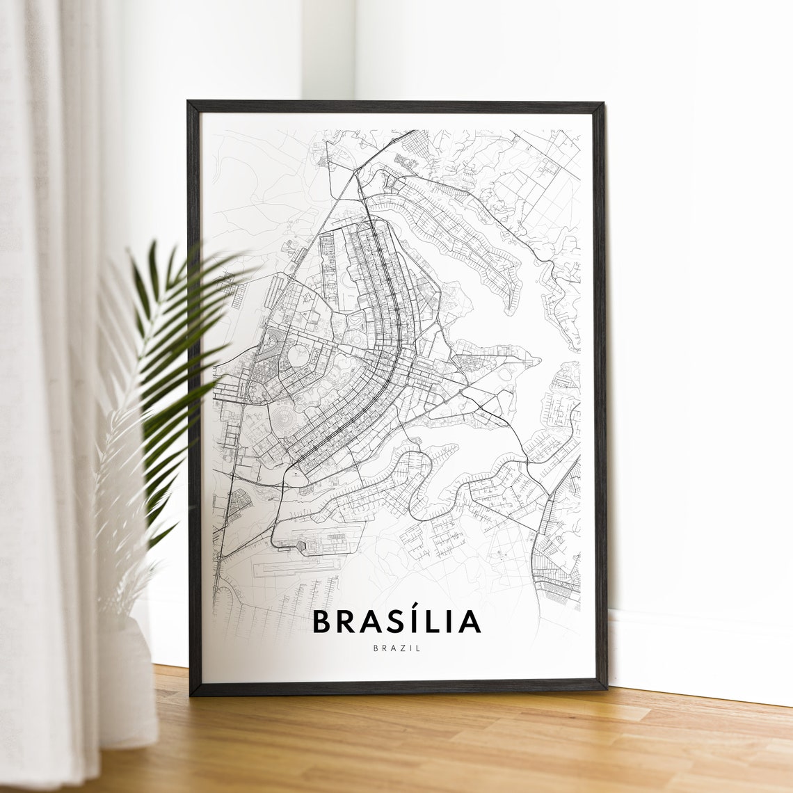 Brasilia Brazil City Street Map Minimal Black White Map Wall Print - Image 2