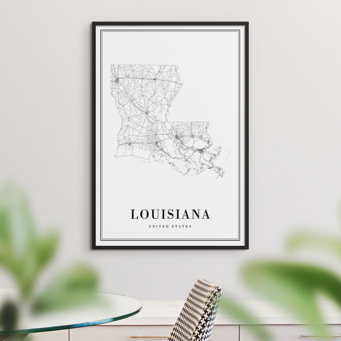 Louisiana State Road Map Minimalist Black White Line Sketch Art Poster - Image 3