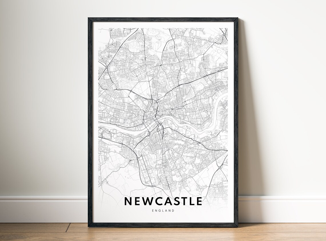 Newcastle Map Print England Poster Black And White Wall Art Sketch