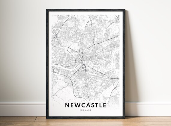 Newcastle Map Print England Poster Black And White Wall Art Sketch