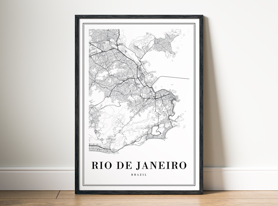 Rio de Janeiro Brazil Black and White City Map Minimalist Wall Art - Image 5