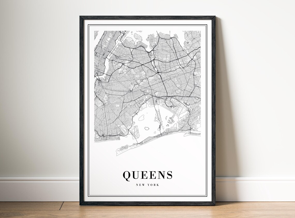 Queens NY City Map Poster, Minimalist Travel Print