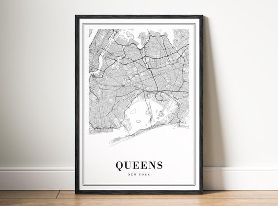 Queens NY City Map Poster, Minimalist Travel Print