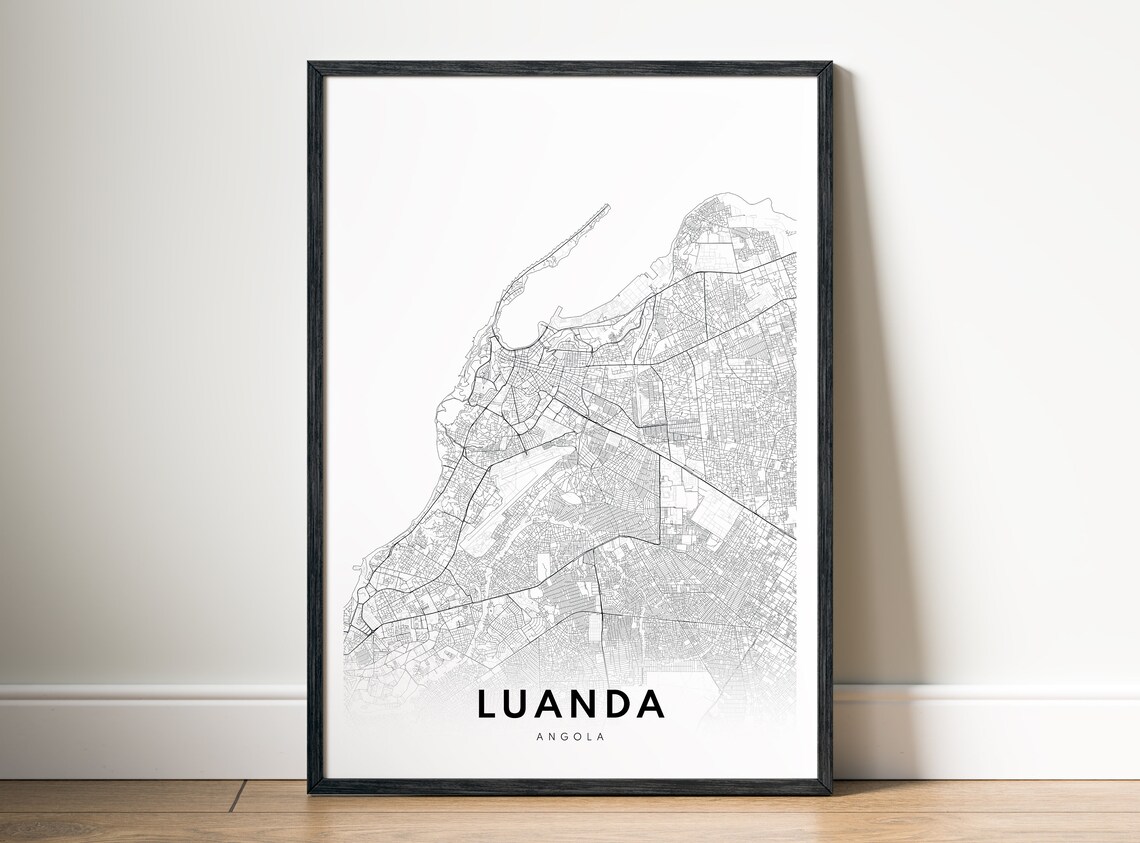 Luanda Map Print, Angola Sketch Map Poster