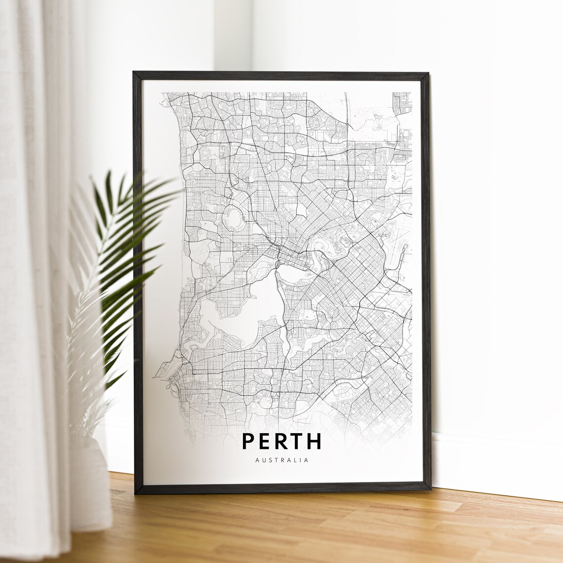 Perth Australia Black and White City Street Map Swan River Poster - Image 2