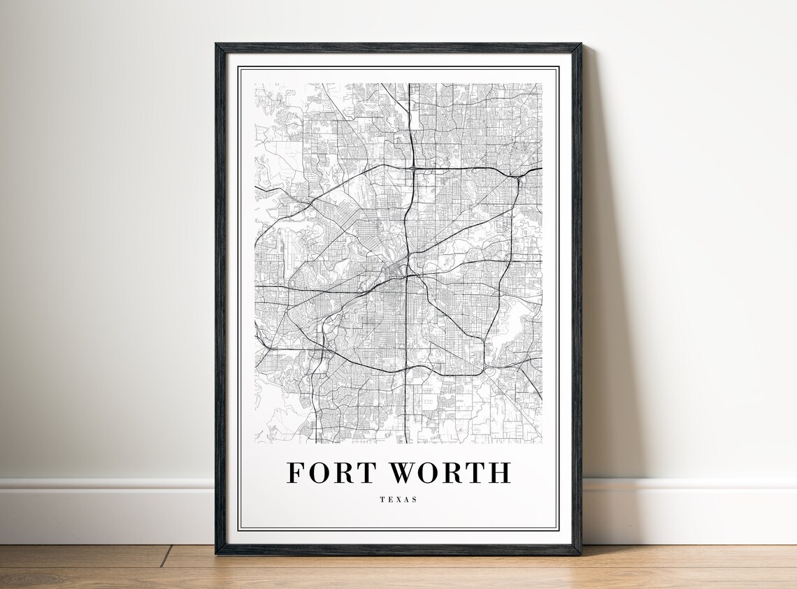 Fort Worth Texas Map Art Print, Black and White - Image 5
