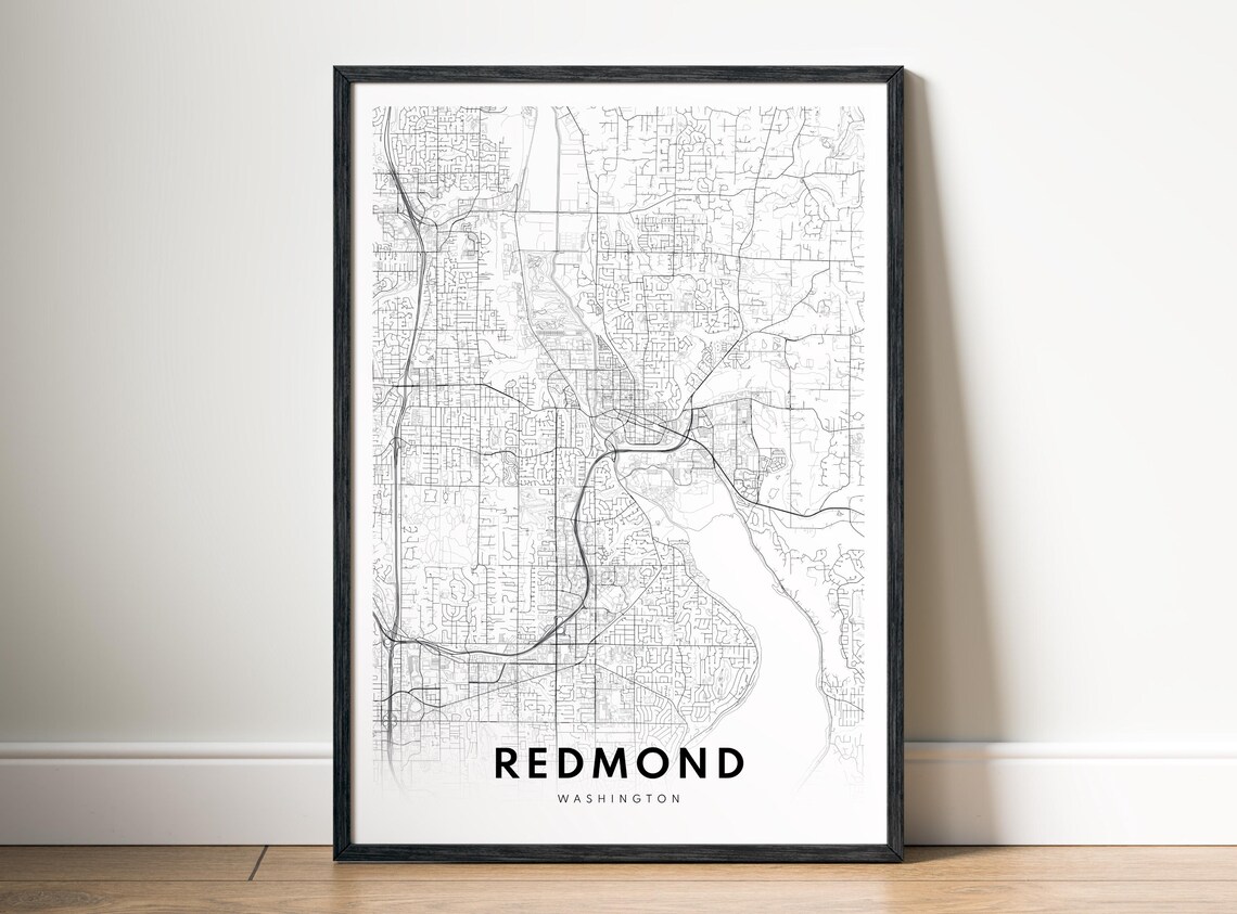 Redmond Wa Map Print Washington Poster Black And White Wallart Sketch