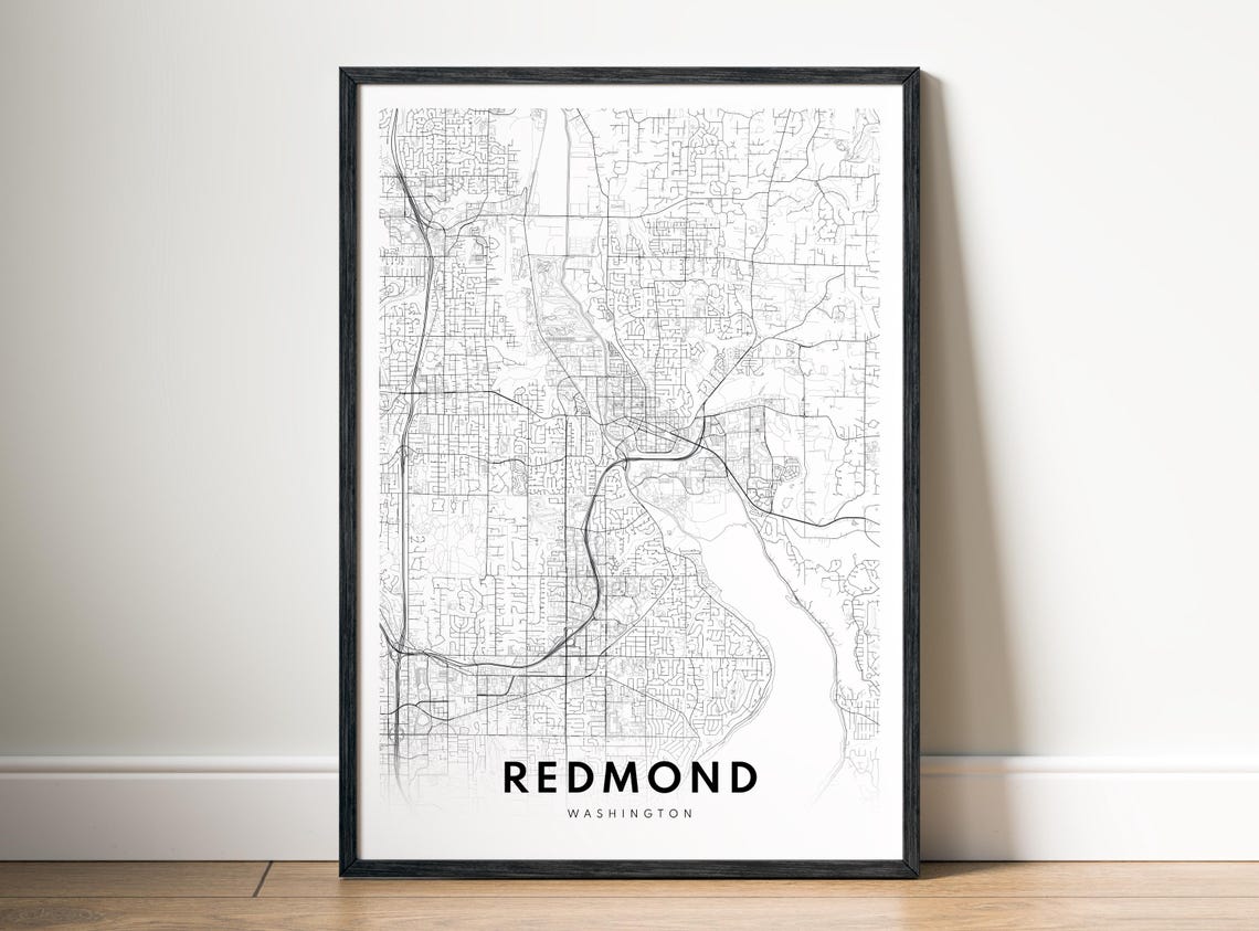 Redmond Washington Minimalist Black And White City Street Map Poster