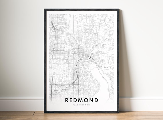Redmond Wa Map Print Washington Poster Black And White Wallart Sketch