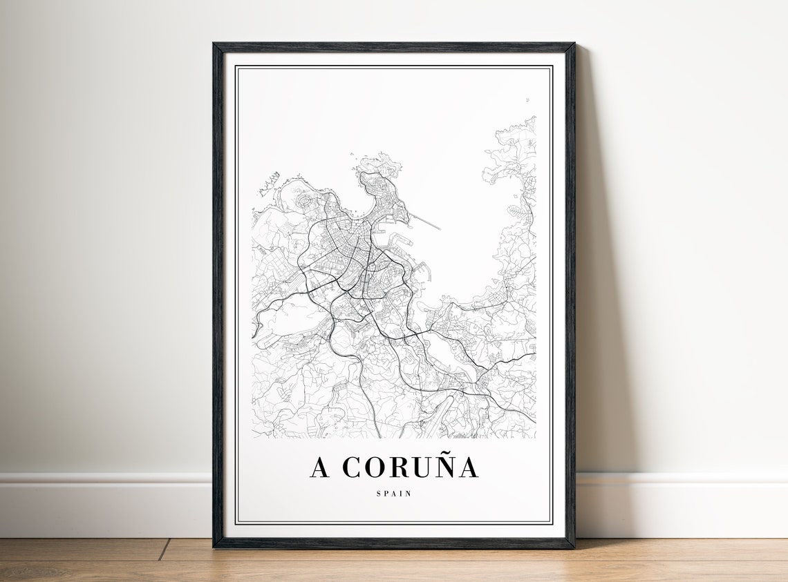 A Coruna Spain Minimalist Black And White Coastal City Map Poster - Image 5