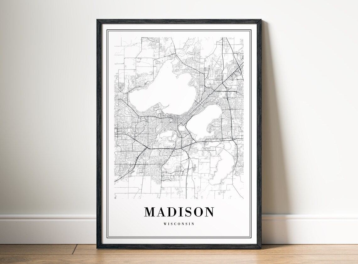 Madison Wisconsin Minimalist Black and White Lakes City Map Poster - Image 5