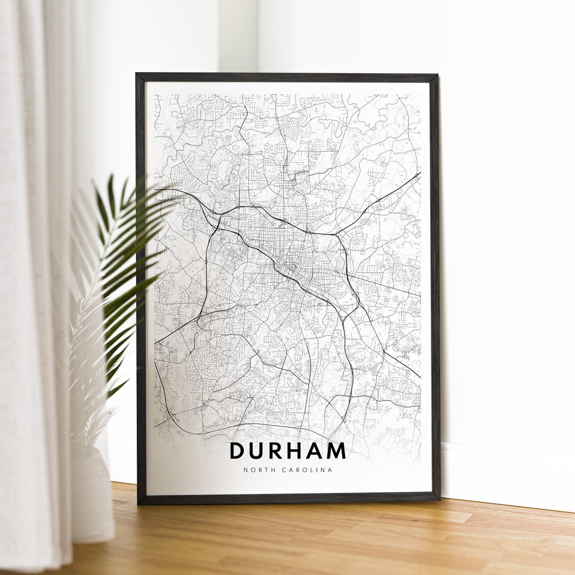Minimalist Durham North Carolina Black and White Street Map Poster - Image 2