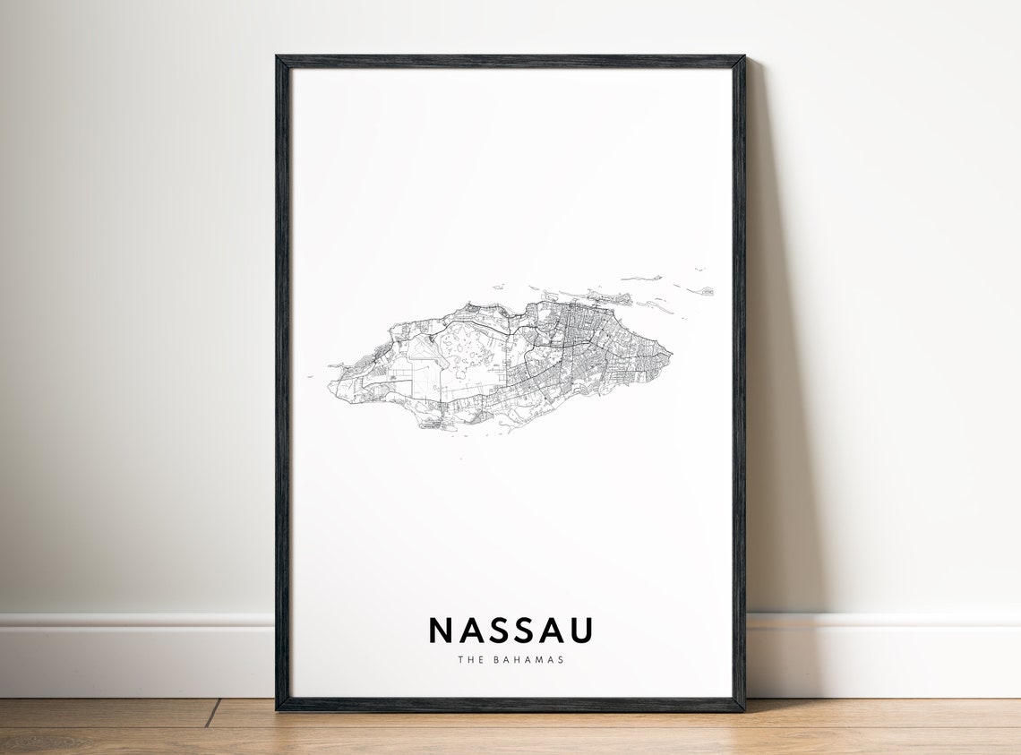 Minimalist Nassau The Bahamas Black and White Island Map Poster - Image 5