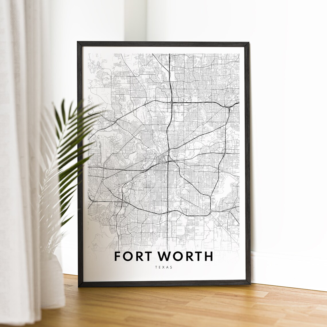 Fort Worth Texas Map Art Print, Black and White - Image 2