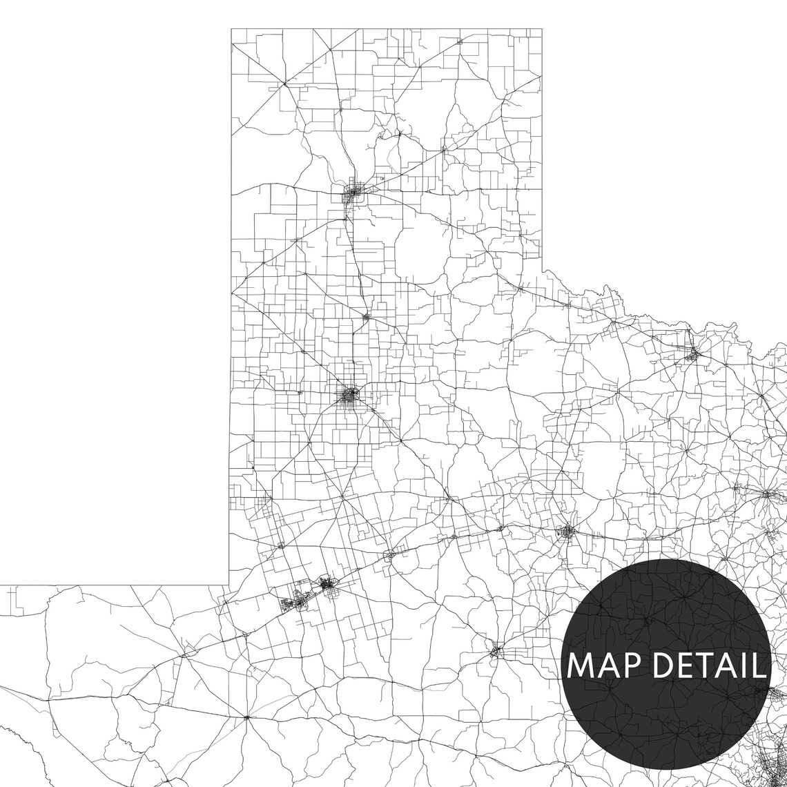 Texas State Map Print, Black and White Travel Poster - Image 2
