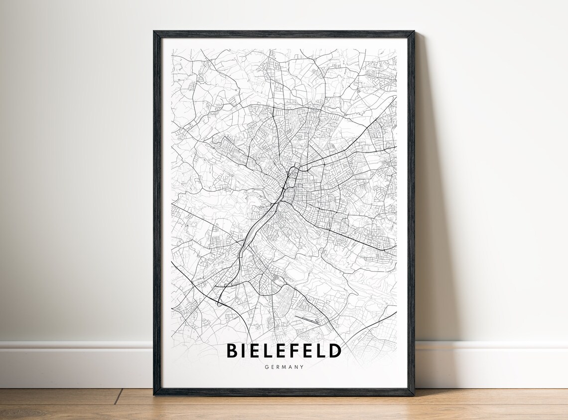 Bielefeld Map Print Germany Poster Black And White Wall Art Sketch