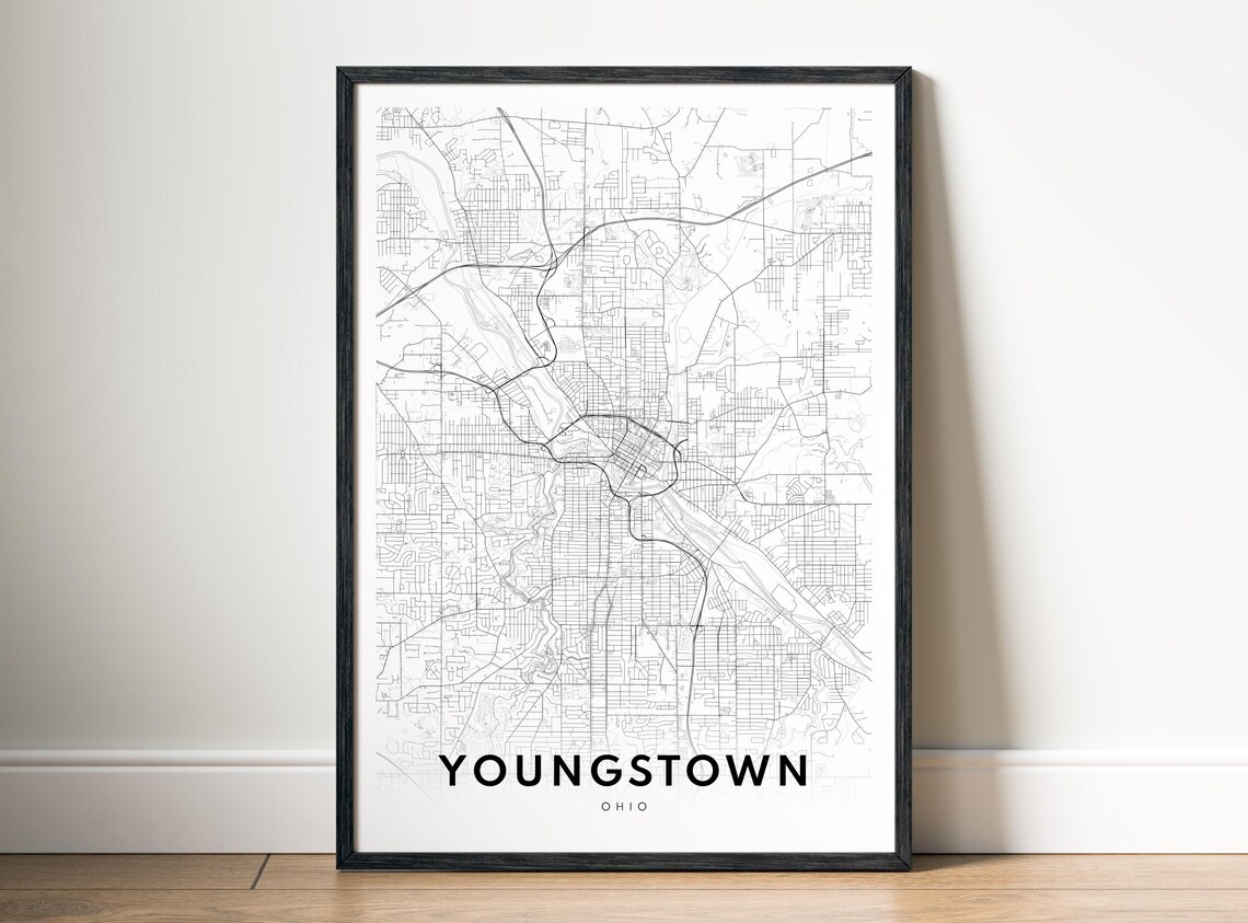 Youngstown Map Print Ohio Poster Black And White Wall Art