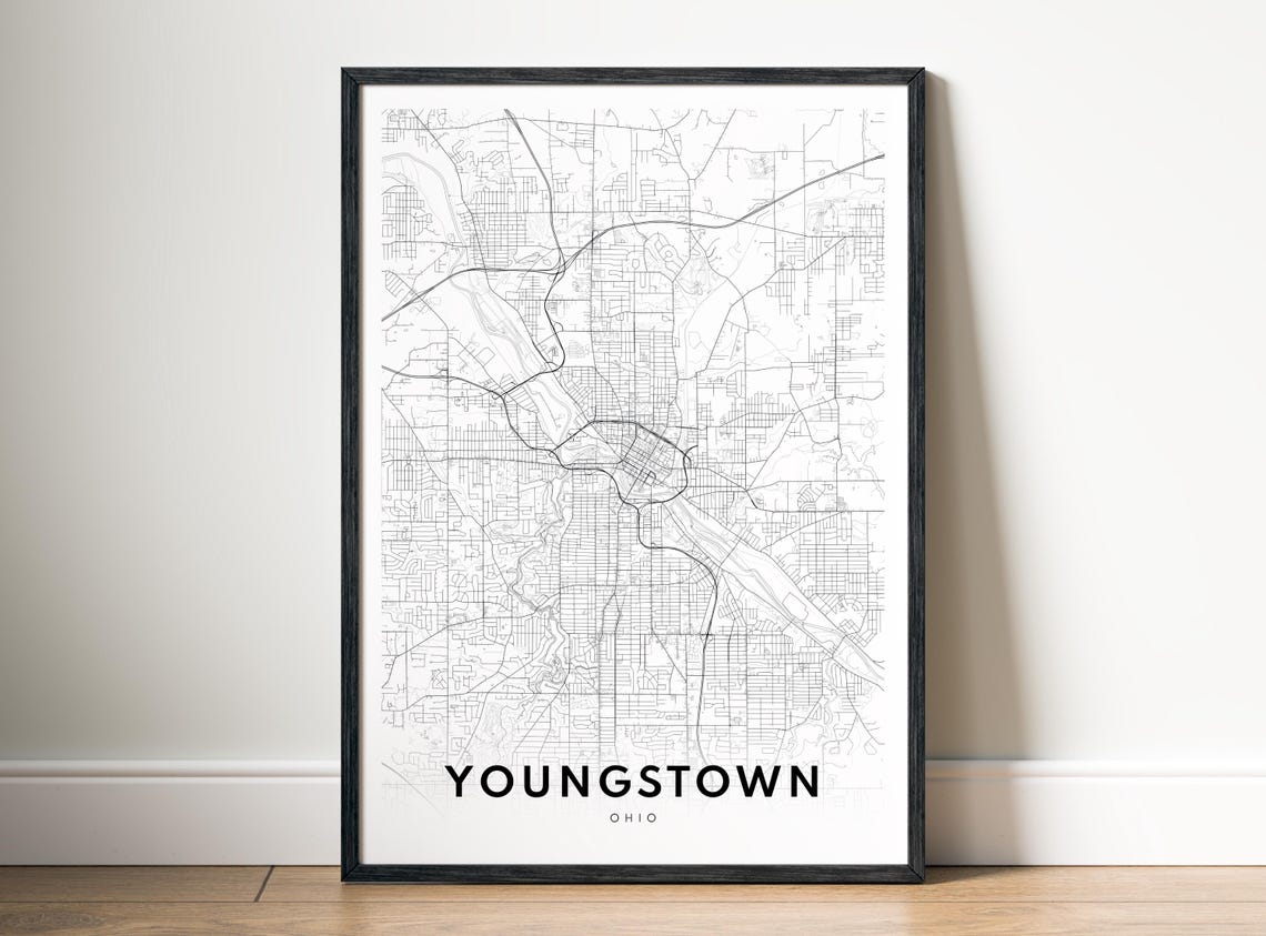 Youngstown Ohio City Map Black White Minimalist Line Art Poster