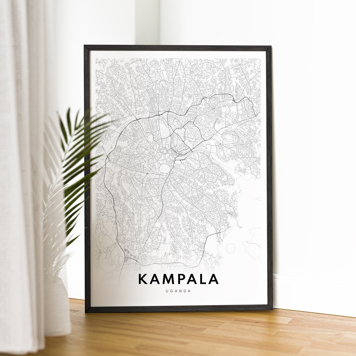 Kampala Uganda City Street Map Line Art Black and White Poster - Image 2