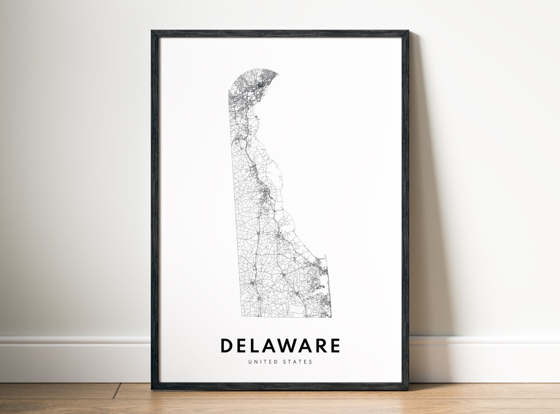 Delaware State Minimalist Black and White Outline Map Poster - Image 5