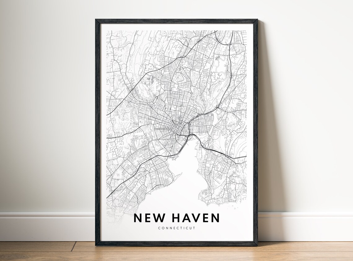 New Connecticut Map Poster Black And White Minimalistic City Art