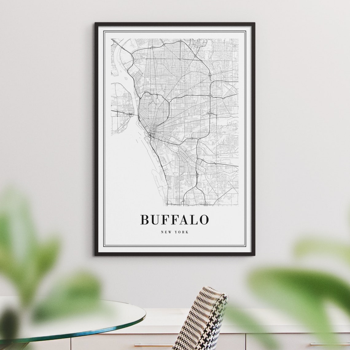 Buffalo New York Modern Minimalist Black White City Street Map Poster - Image 3