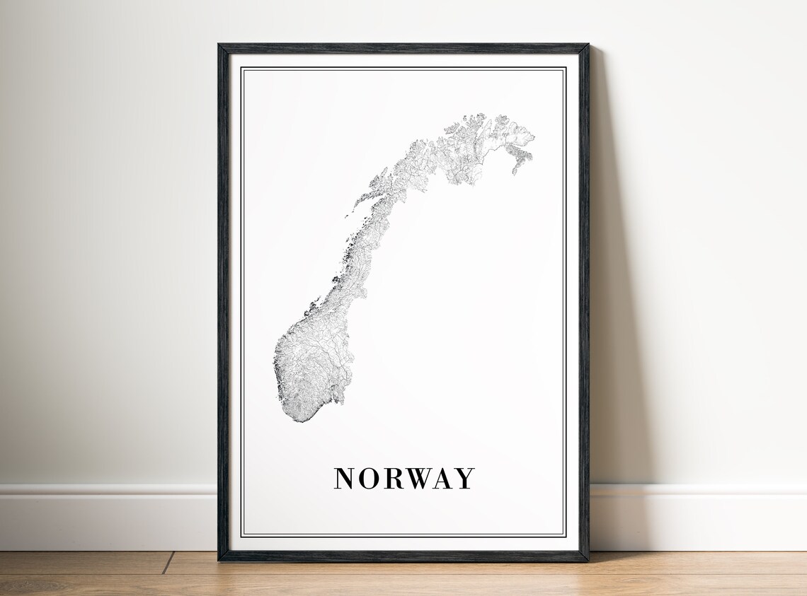 Norway Map Poster, Black and White Travel Map