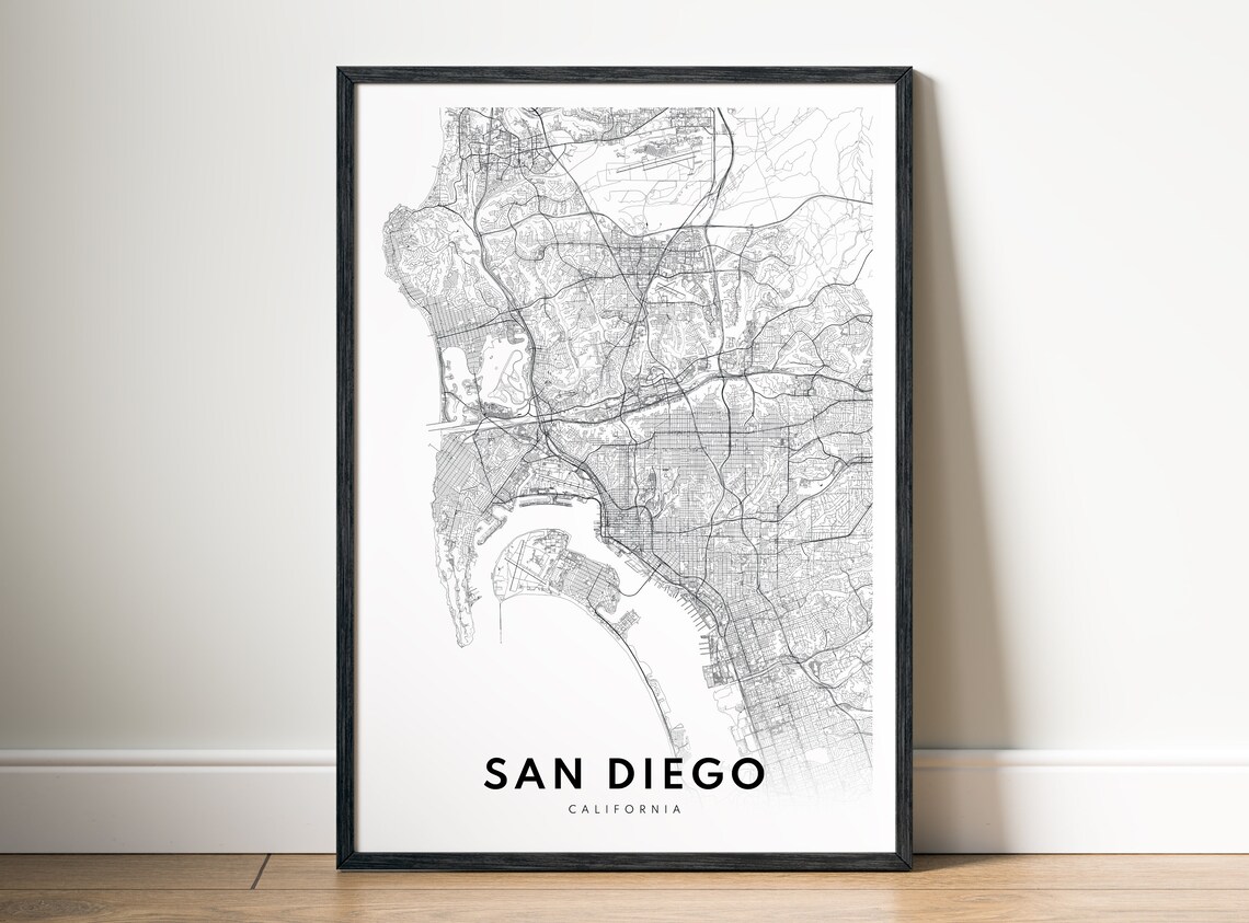 San Diego Print Map Poster Modern Instant